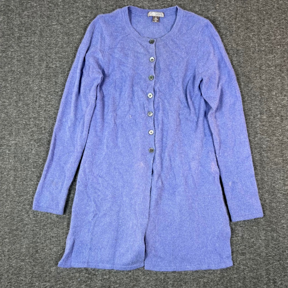 Charter Club Cardigan Women Small Blue 100% Cashmere Longline Button Sweater